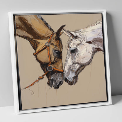A Quiet Connection horse portrait canvas wall art in white frame