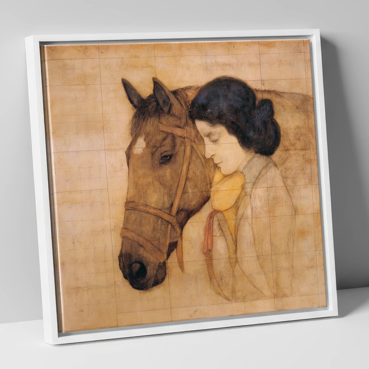 The Silent Bond horse & rider canvas wall art in white frame