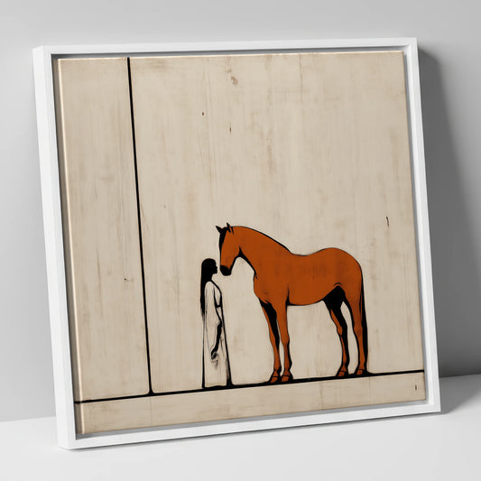 Shared Silence horse & rider canvas wall art in white frame