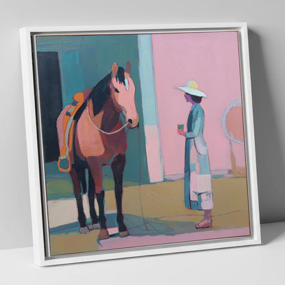 A Moment of Stillness horse & rider canvas wall art in white frame