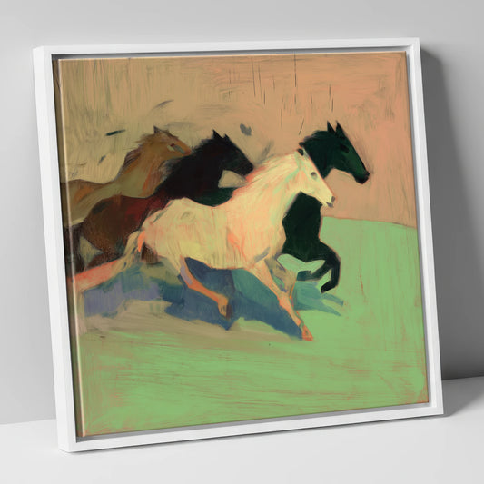 Ethereal Gallop wild horses canvas wall art in white frame