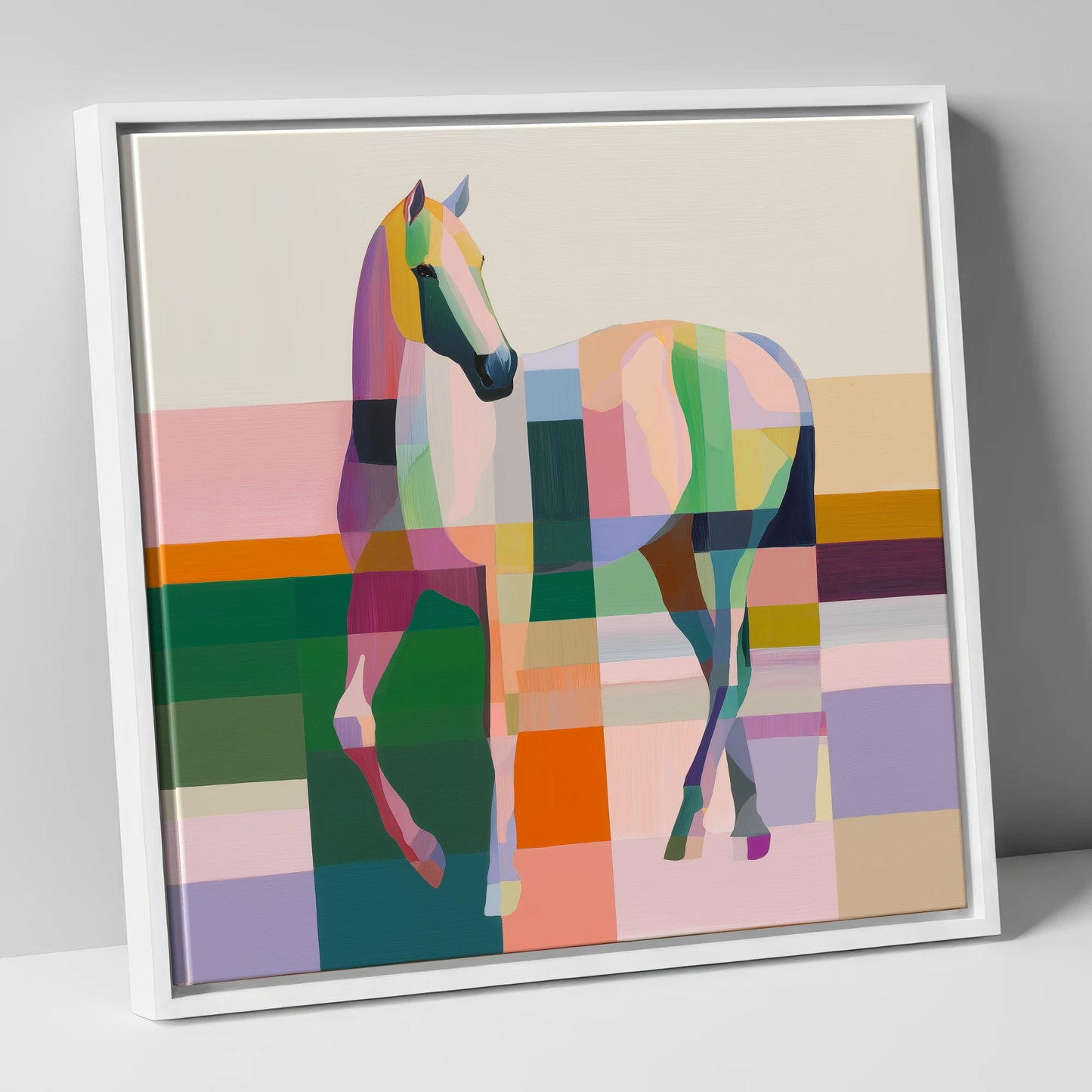 Structured Equine Elegance horse breed canvas wall art in white frame