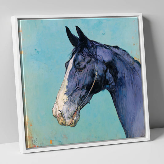 Azure Equine Profile horse portrait canvas wall art in white frame