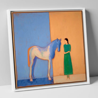 The Silent Bond horse & rider canvas wall art in white frame