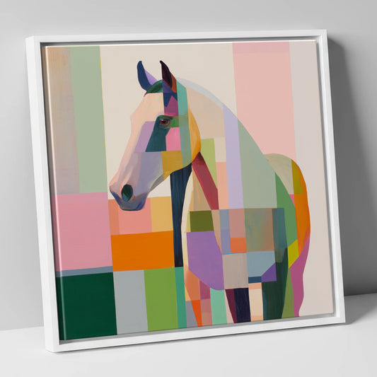 Prismatic Equine Profile horse breed canvas wall art in white frame