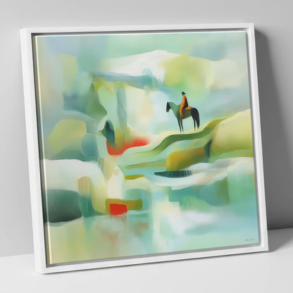 Serene Coastal Vantage beach horse canvas wall art in white frame