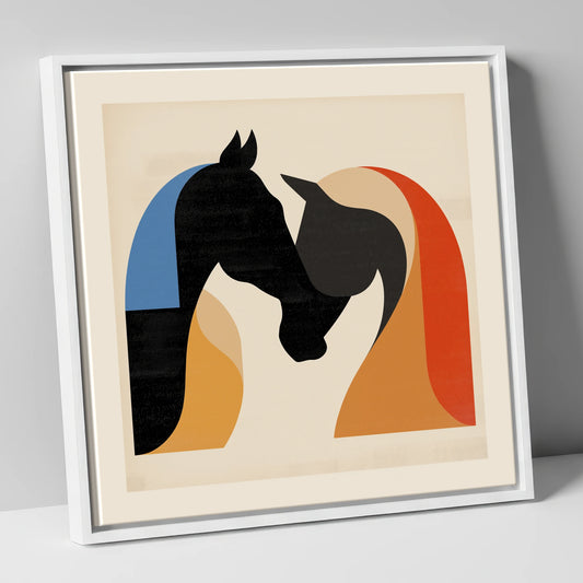 Abstract Equine Embrace horse portrait canvas wall art in white frame
