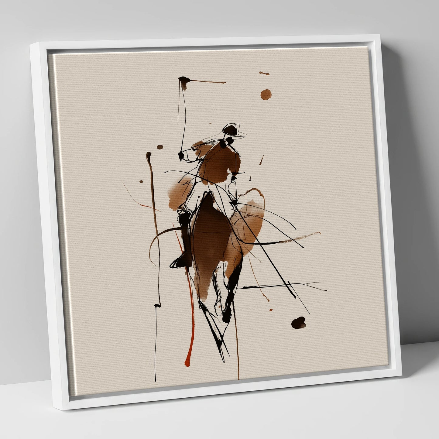The High Swing polo horse canvas wall art in white frame