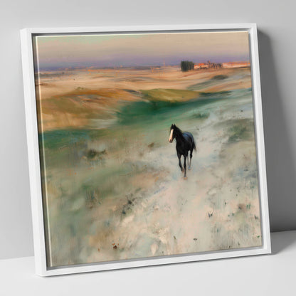 Heading Home horse landscape canvas wall art in white frame