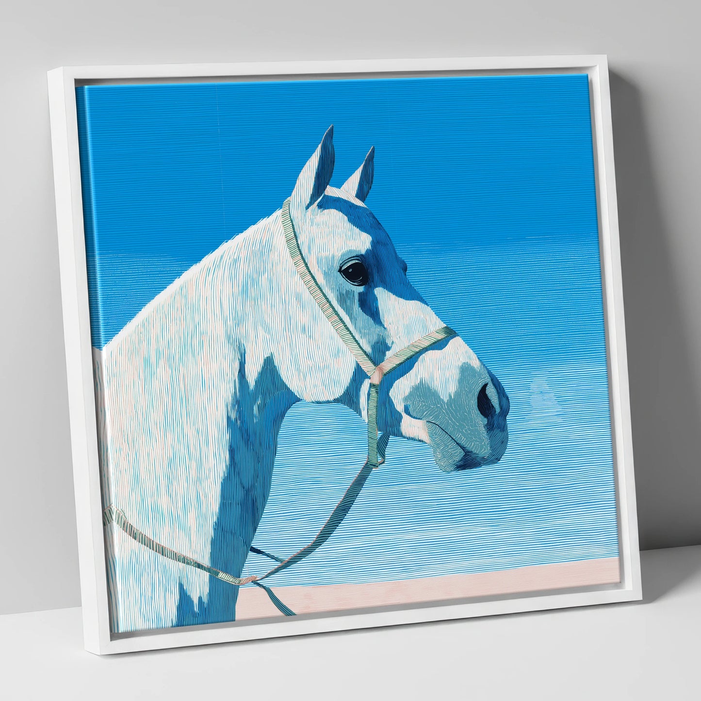 Serene Grey Profile horse breed canvas wall art in white frame