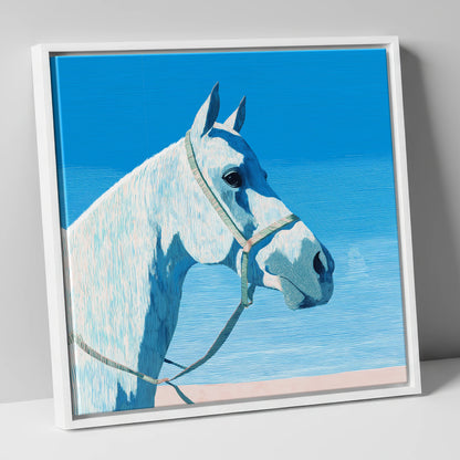 Serene Grey Profile horse breed canvas wall art in white frame