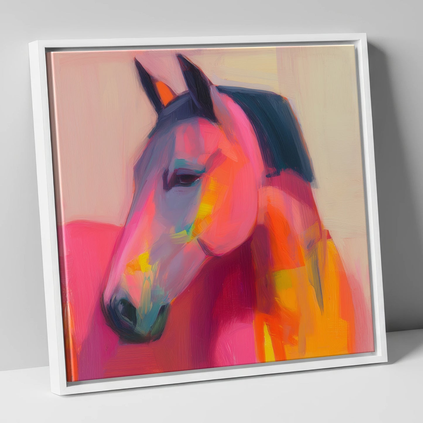 Painted Passion horse portrait canvas wall art in white frame
