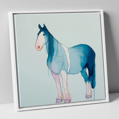 Fluid Cerulean Equine horse breed canvas wall art in white frame