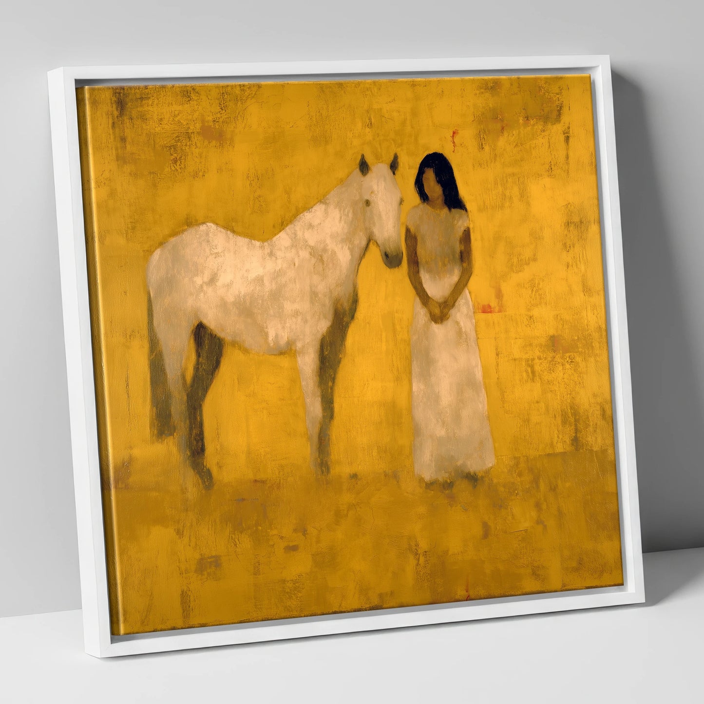 The Golden Bond horse & rider canvas wall art in white frame