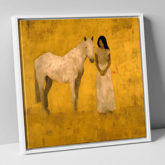 The Golden Bond horse & rider canvas wall art in white frame