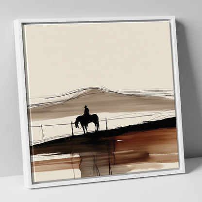 Western Solitude western horse canvas wall art in white frame