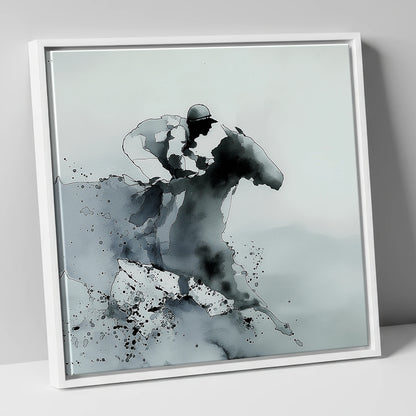 Shadows of the Track racing horse canvas wall art in white frame