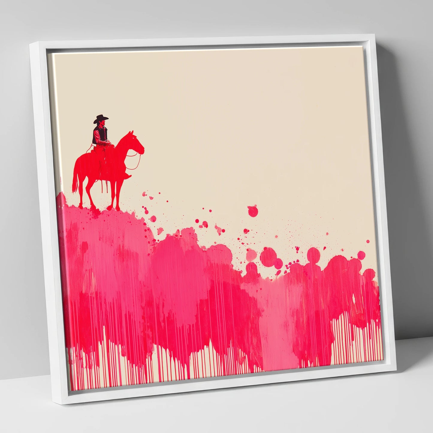 Magenta Maverick western horse canvas wall art in white frame
