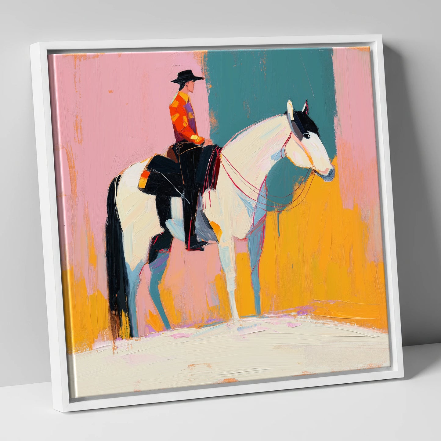 Vivid Western Spirit western horse canvas wall art in white frame