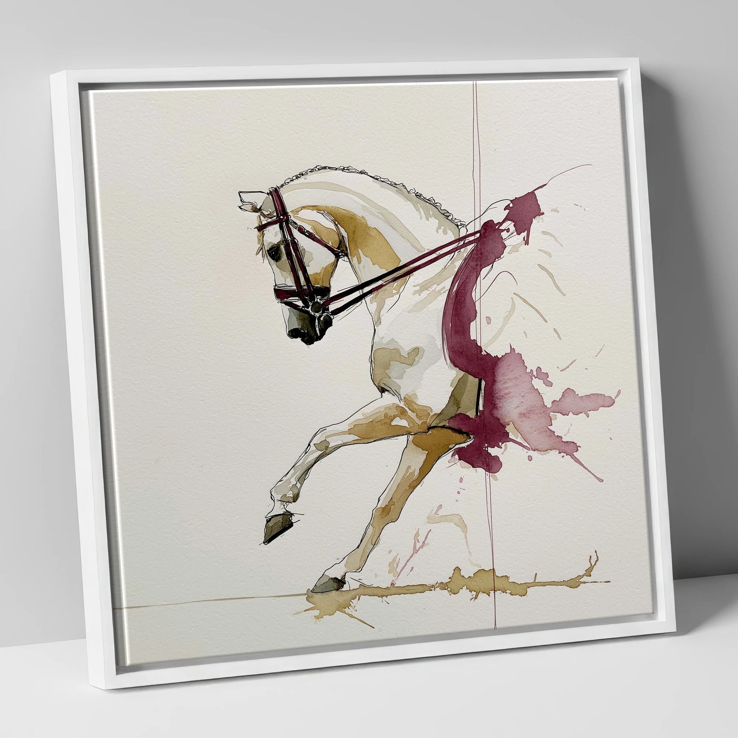 Elevated Rhythm dressage horse canvas wall art in white frame