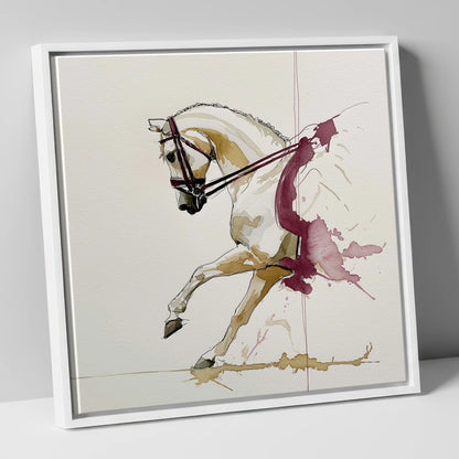 Elevated Rhythm dressage horse canvas wall art in white frame