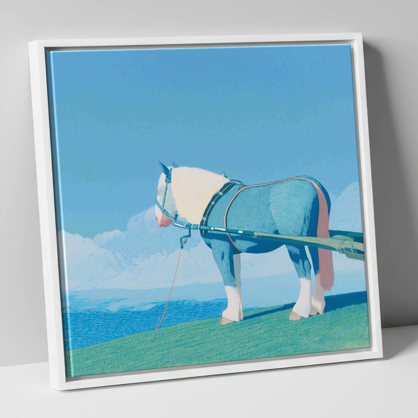Steadfast Horizon working horse canvas wall art in white frame