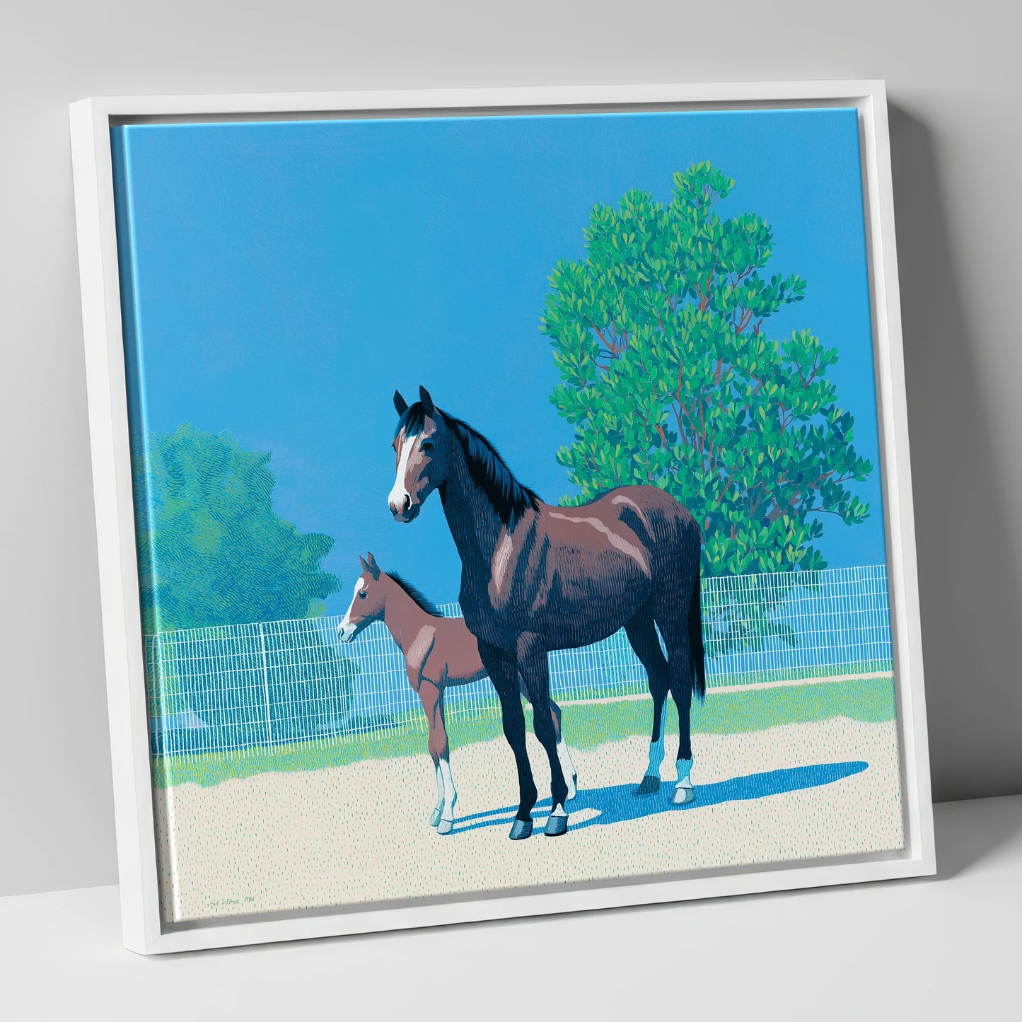 Summer Paddock Serenity mare & foal canvas wall art in white frame