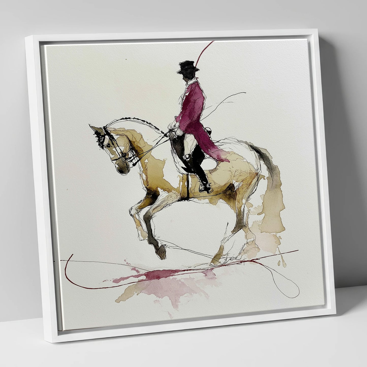 Poise and Passage dressage horse canvas wall art in white frame