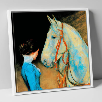 Cerulean Connection horse & rider canvas wall art in white frame
