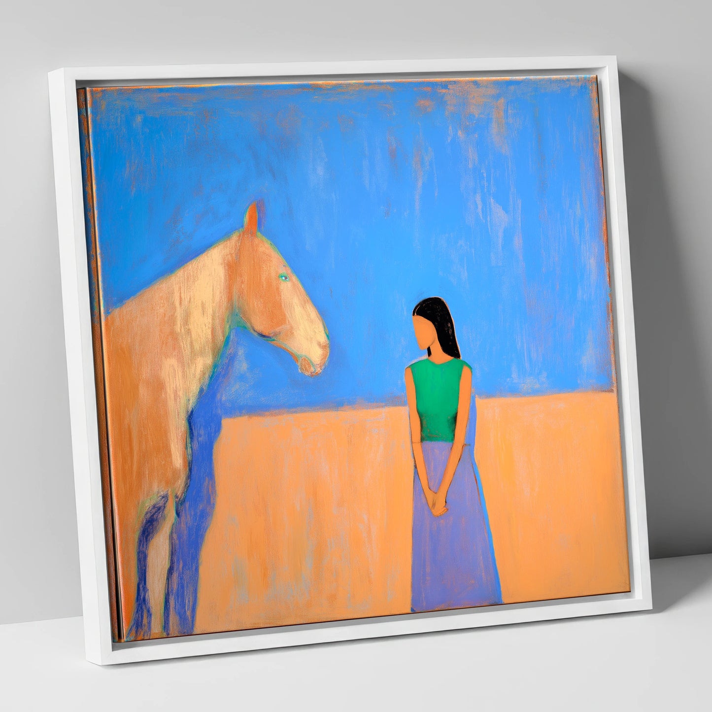 Silent Understanding horse & rider canvas wall art in white frame