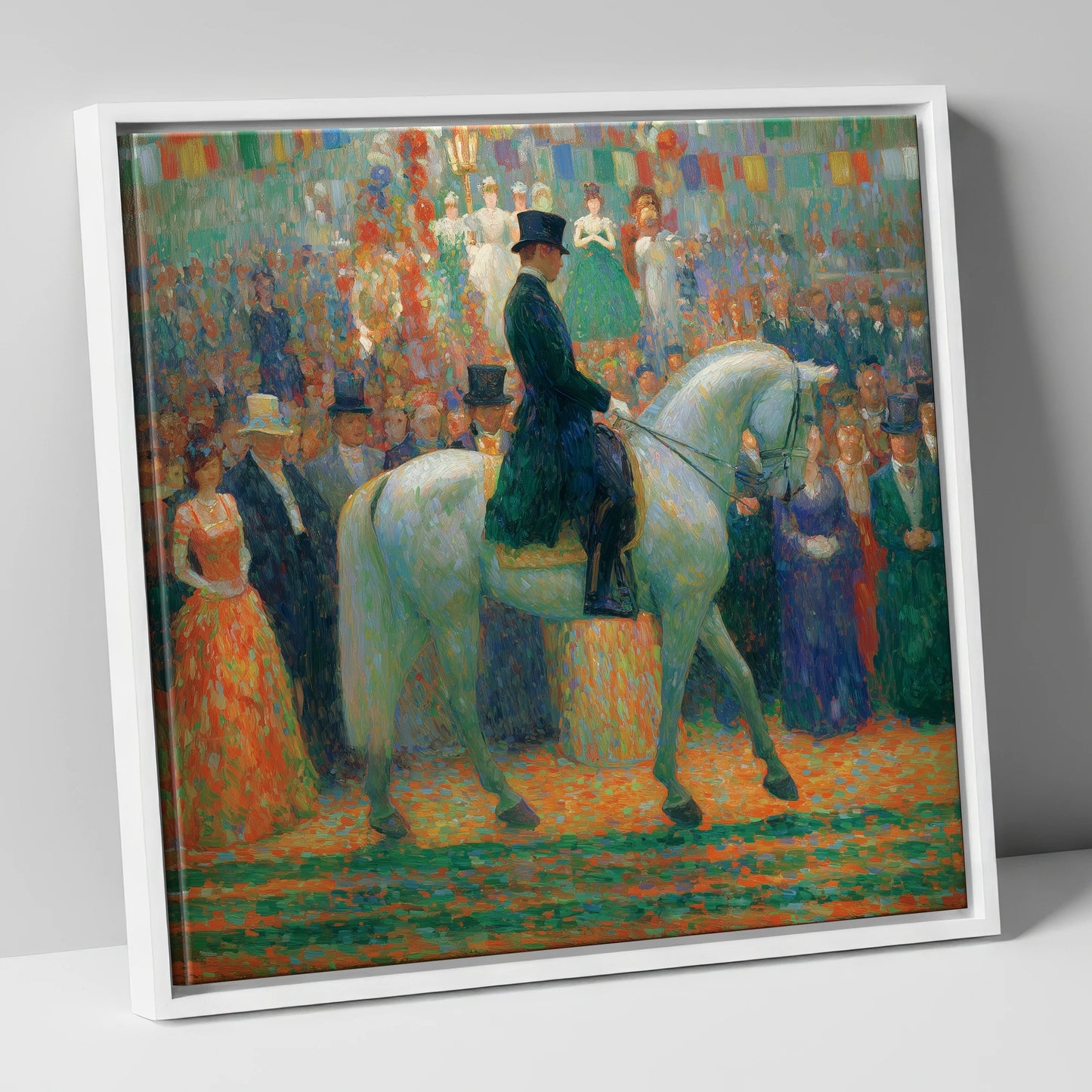 The Gala Performance dressage horse canvas wall art in white frame