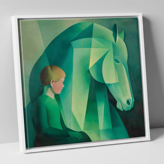 Emerald Equine Connection horse & rider canvas wall art in white frame