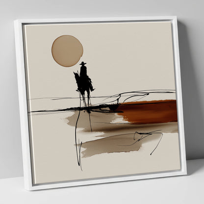 Horizon Rider western horse canvas wall art in white frame