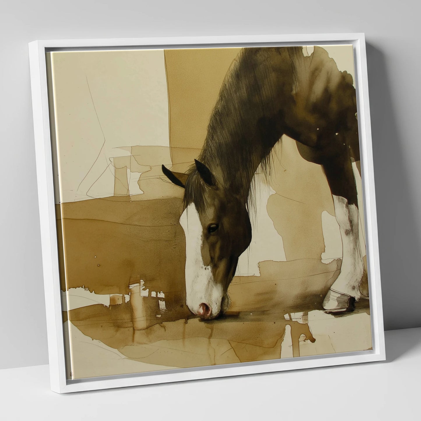 Sepia Equine Study horse breed canvas wall art in white frame