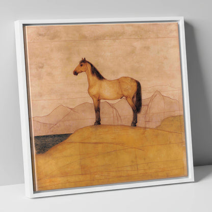 Golden Ridge Study horse landscape canvas wall art in white frame