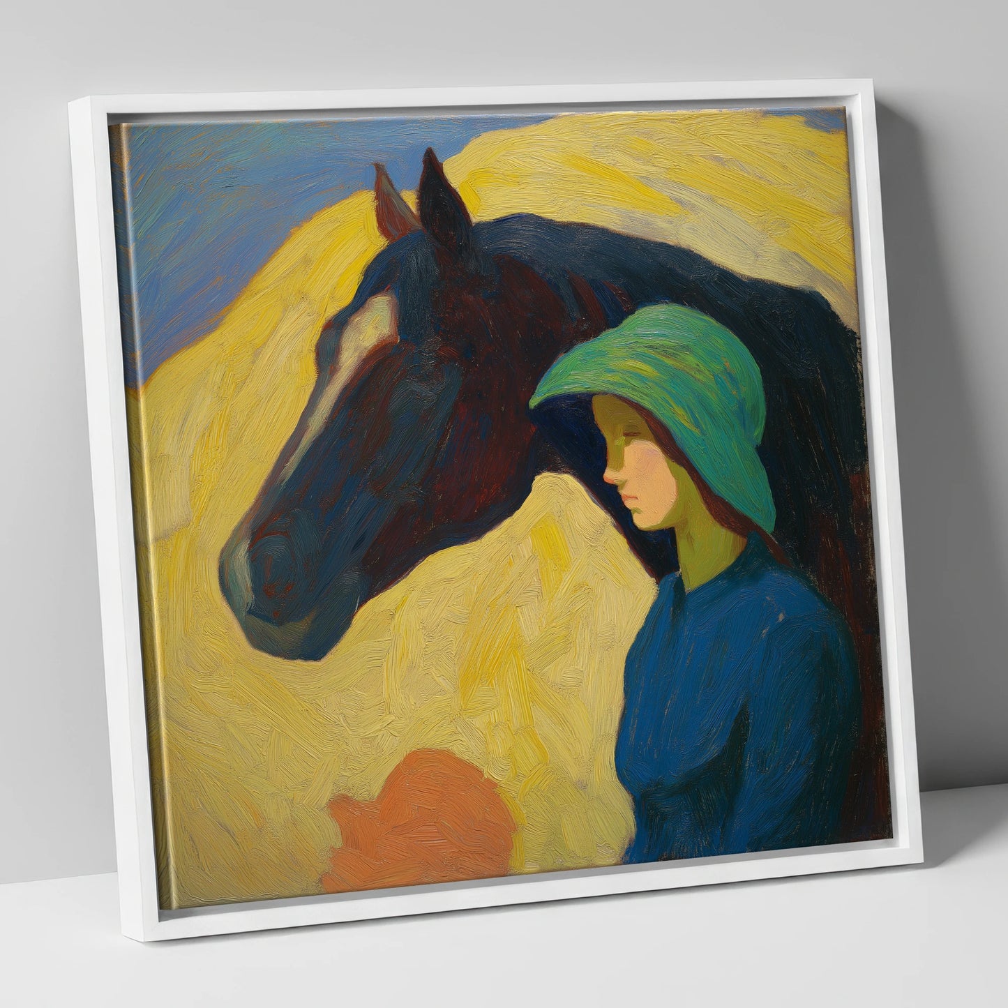 The Quiet Bond horse & rider canvas wall art in white frame