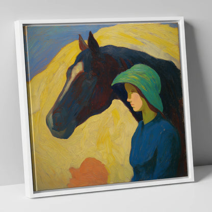 The Quiet Bond horse & rider canvas wall art in white frame