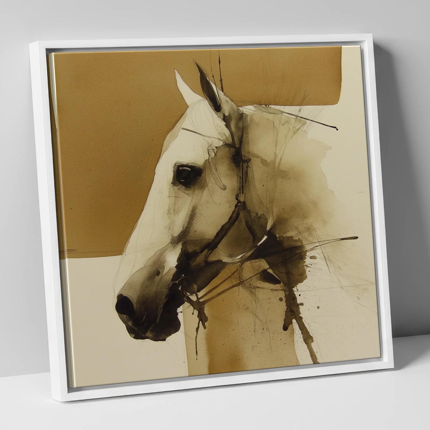 Sepia Equine Study horse breed canvas wall art in white frame