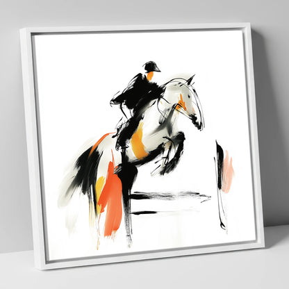 Spirited Ascent show jumping horse canvas wall art in white frame