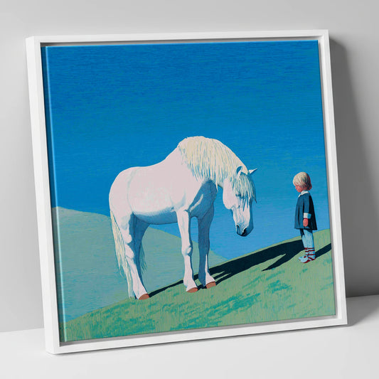 The Gentle Meeting horse & rider canvas wall art in white frame