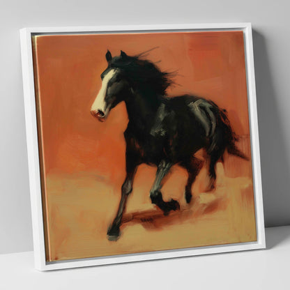 Terracotta Spirit horse portrait canvas wall art in white frame