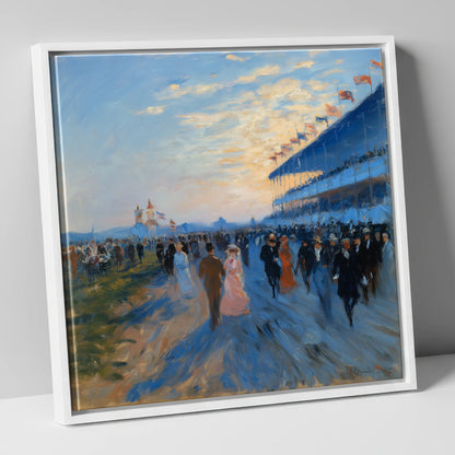 Evening at the Races racing horse canvas wall art in white frame