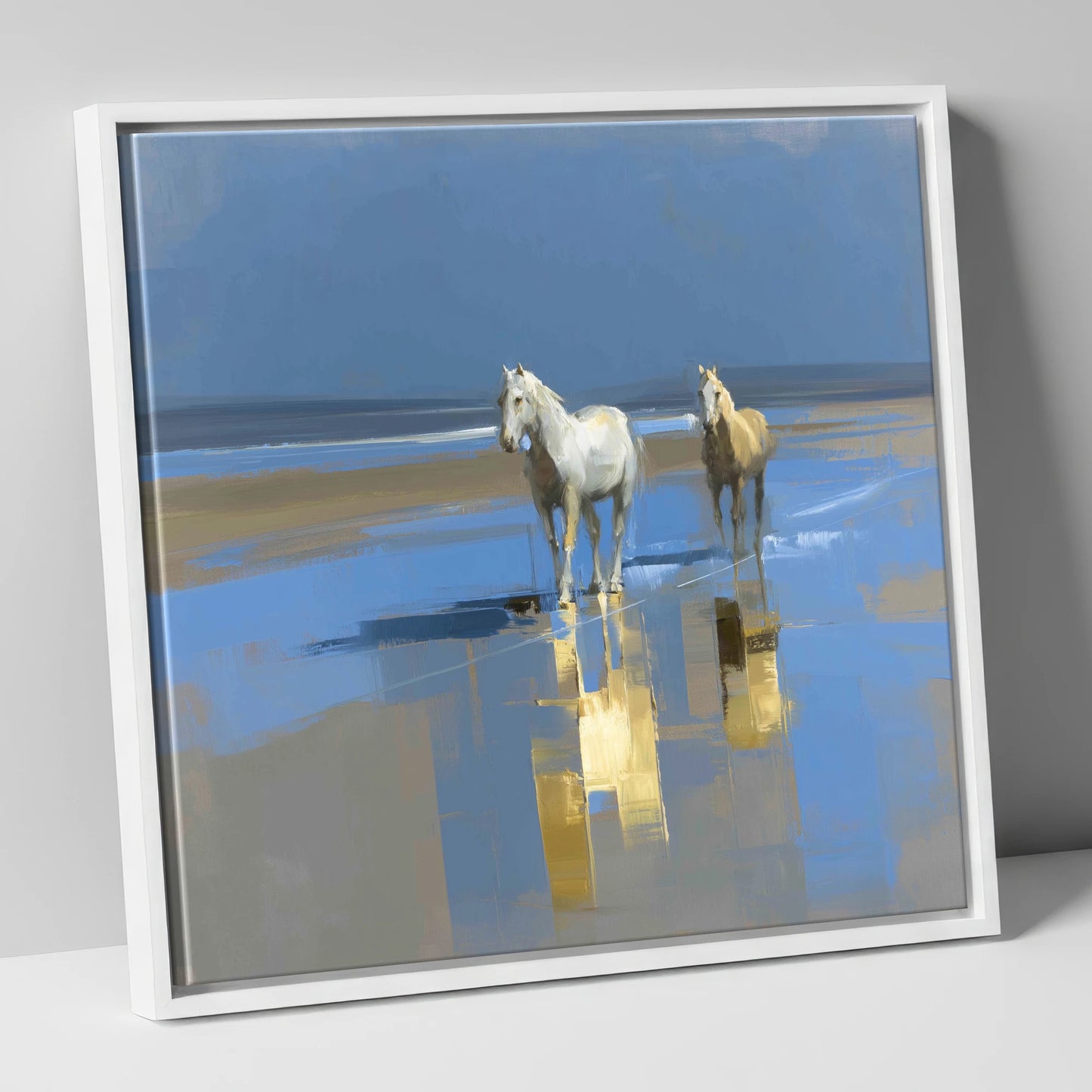 Coastal Reflections horse landscape canvas wall art in white frame