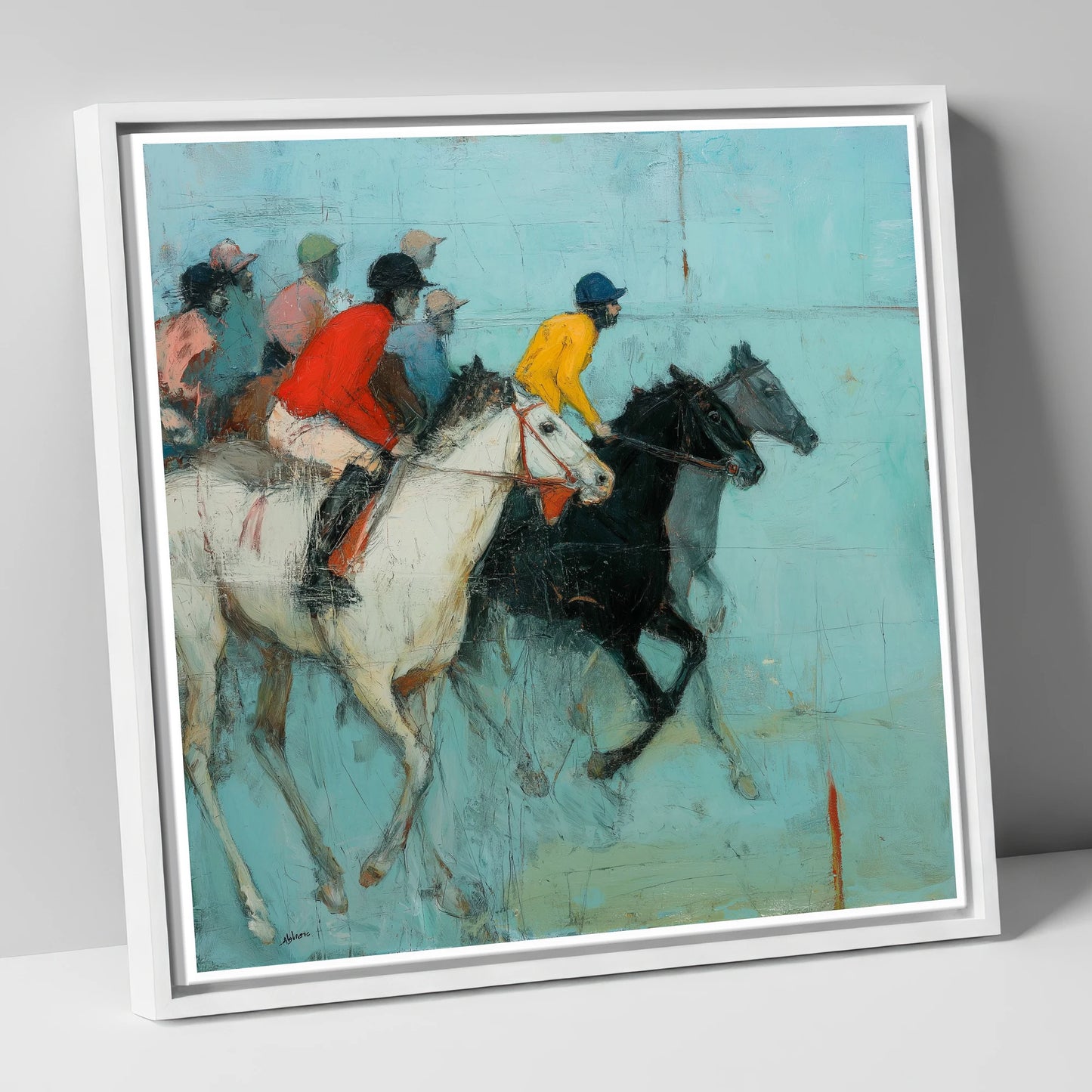 The Inside Rail racing horse canvas wall art in white frame