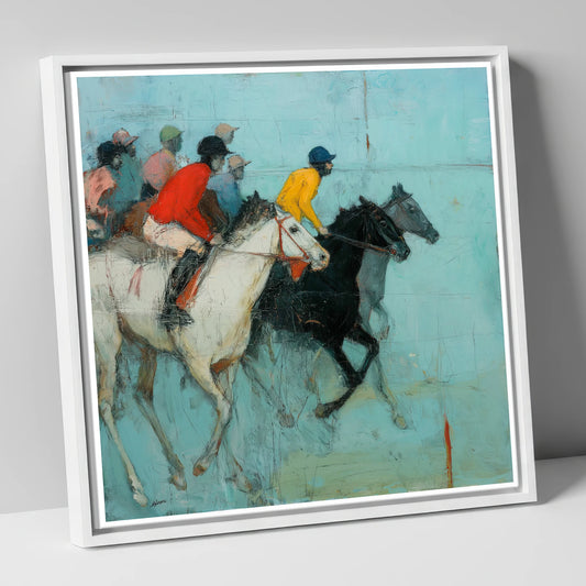 The Inside Rail racing horse canvas wall art in white frame