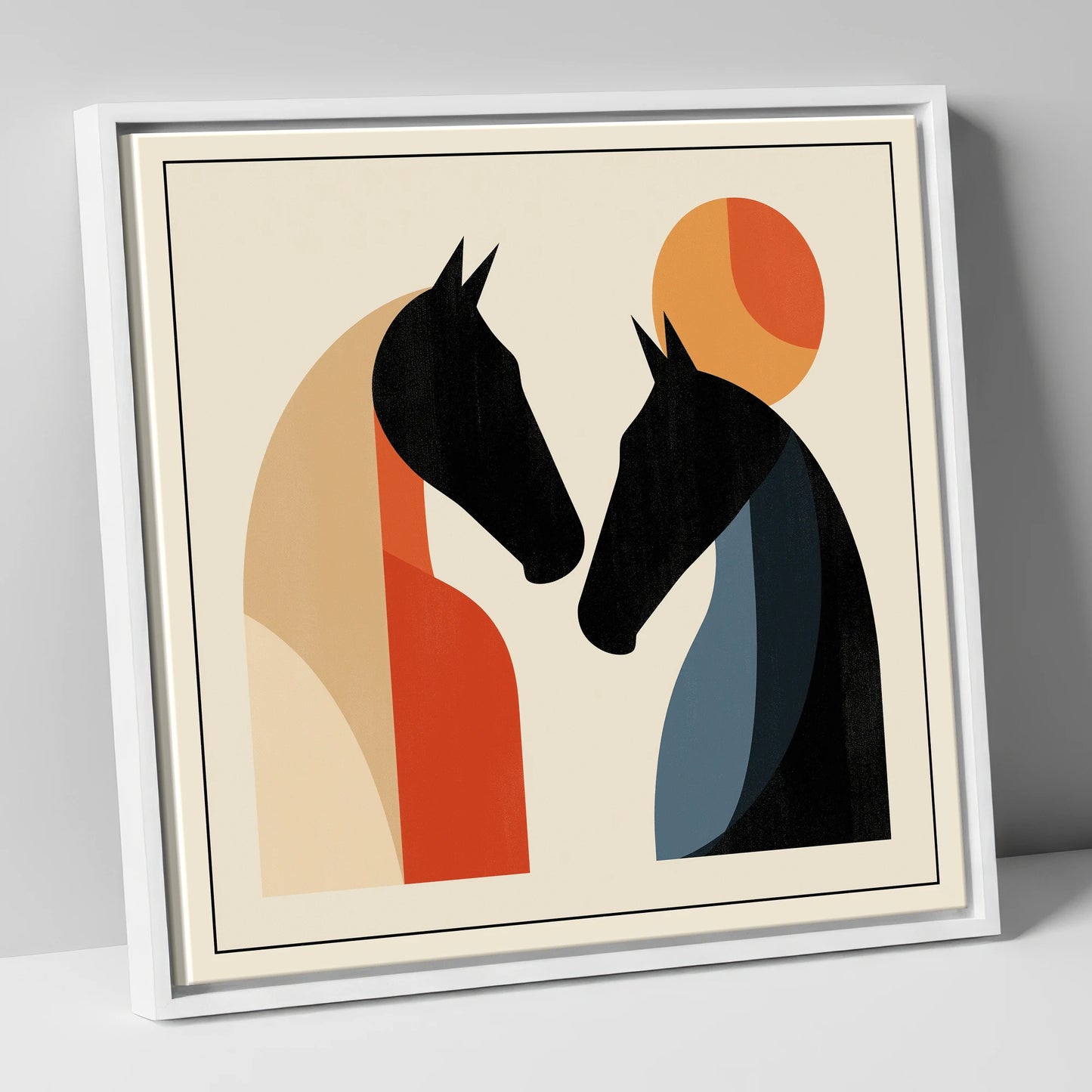 Geometric Equine Greeting horse portrait canvas wall art in white frame