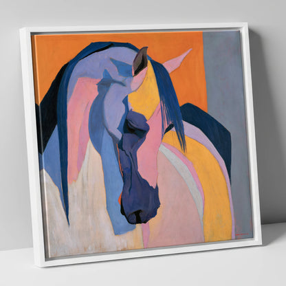 Colourful Abstract Horse Profile horse breed canvas wall art in white frame