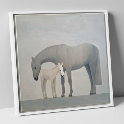 Ethereal Bond mare & foal canvas wall art in white frame