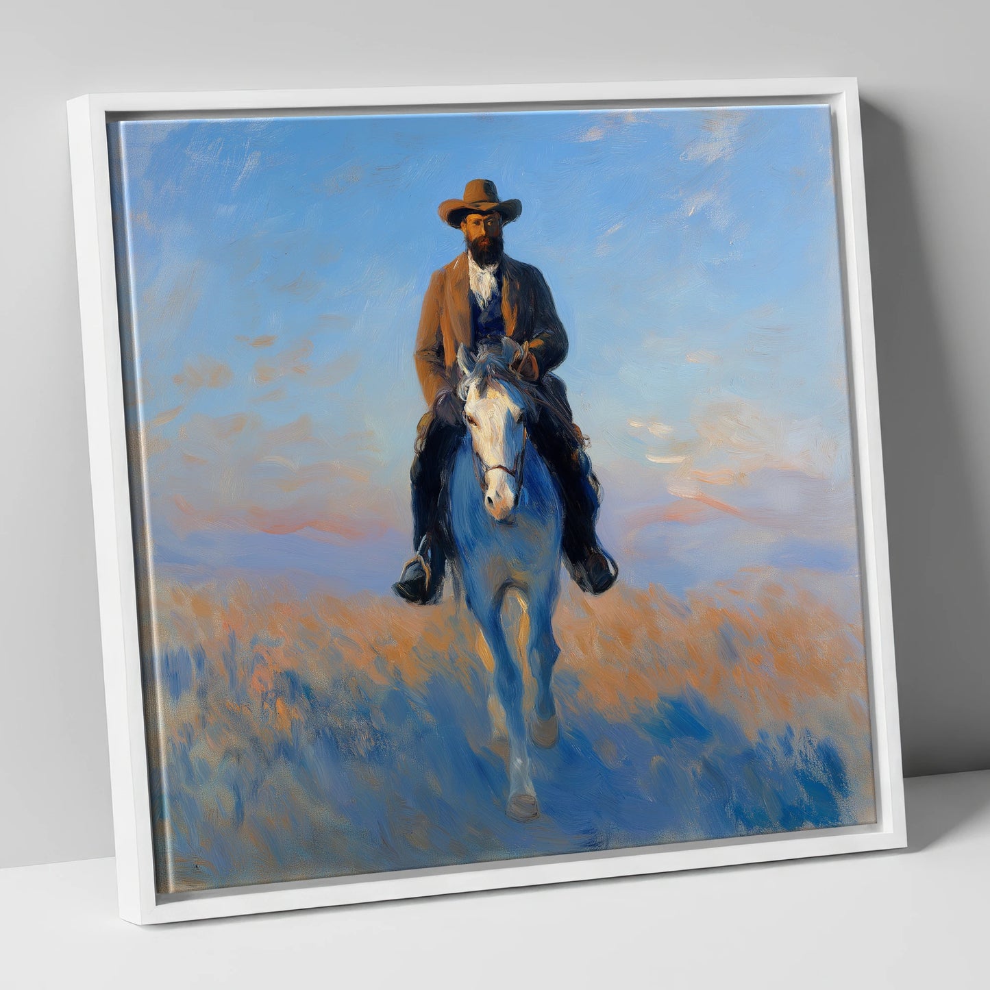 The Luminous Frontier western horse canvas wall art in white frame