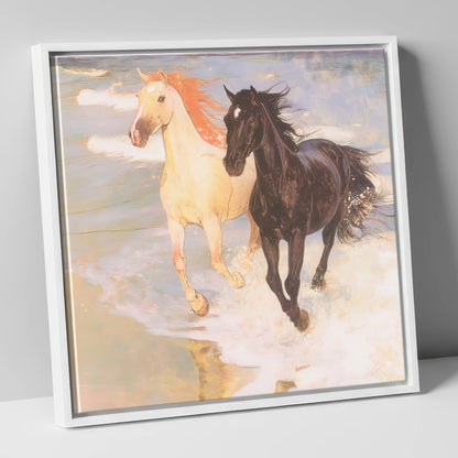 Ethereal Tide Gallop horse landscape canvas wall art in white frame